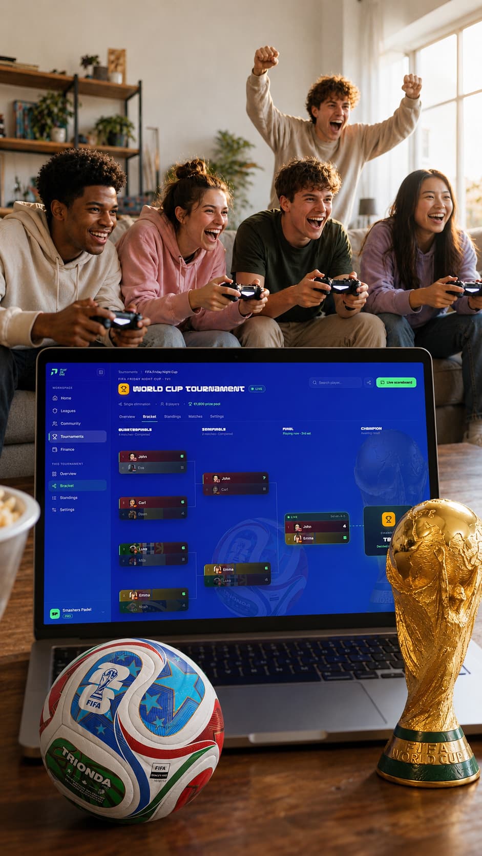 Friends competing together during a World Cup game night