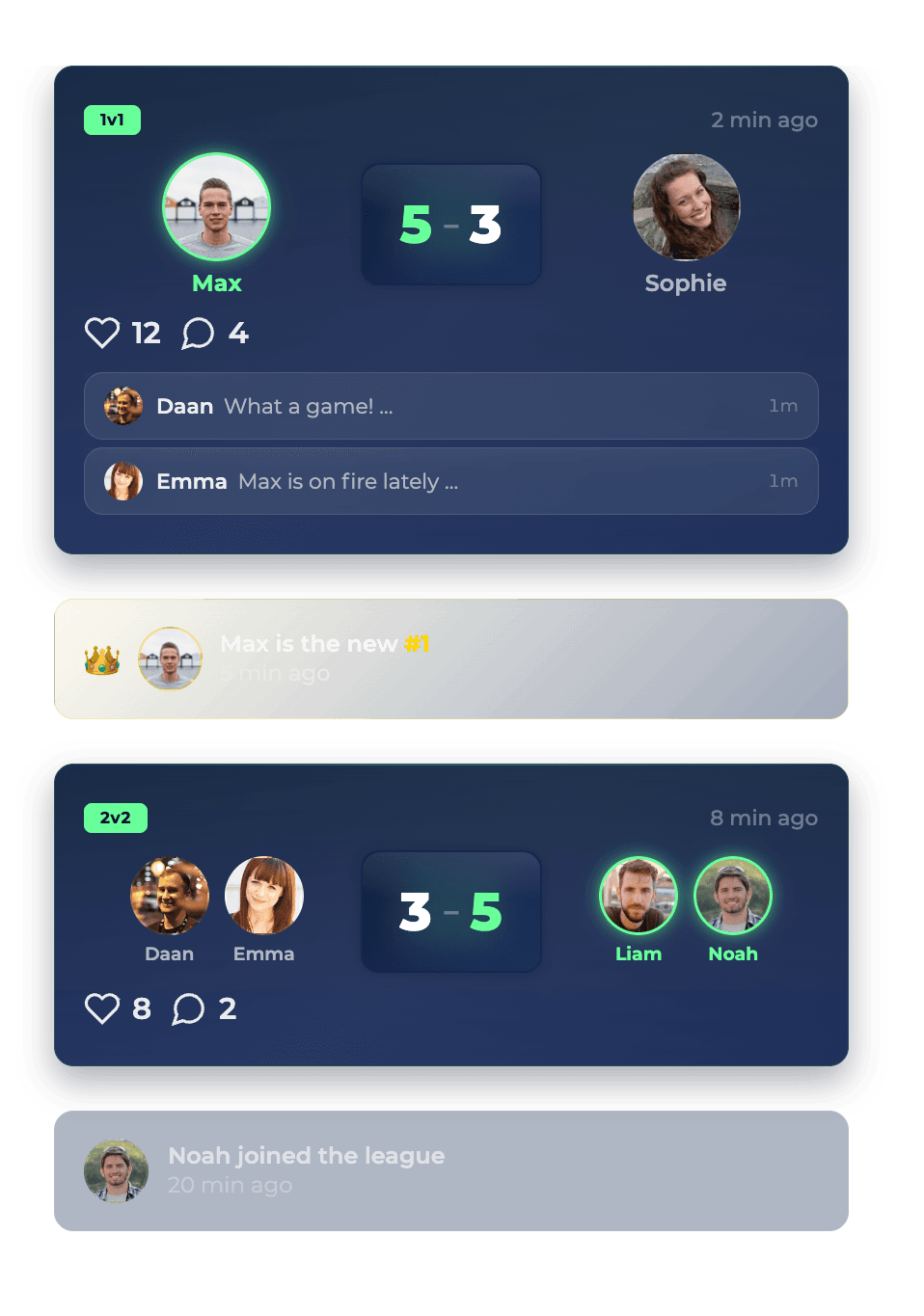 PlayAsOne activity feed preview